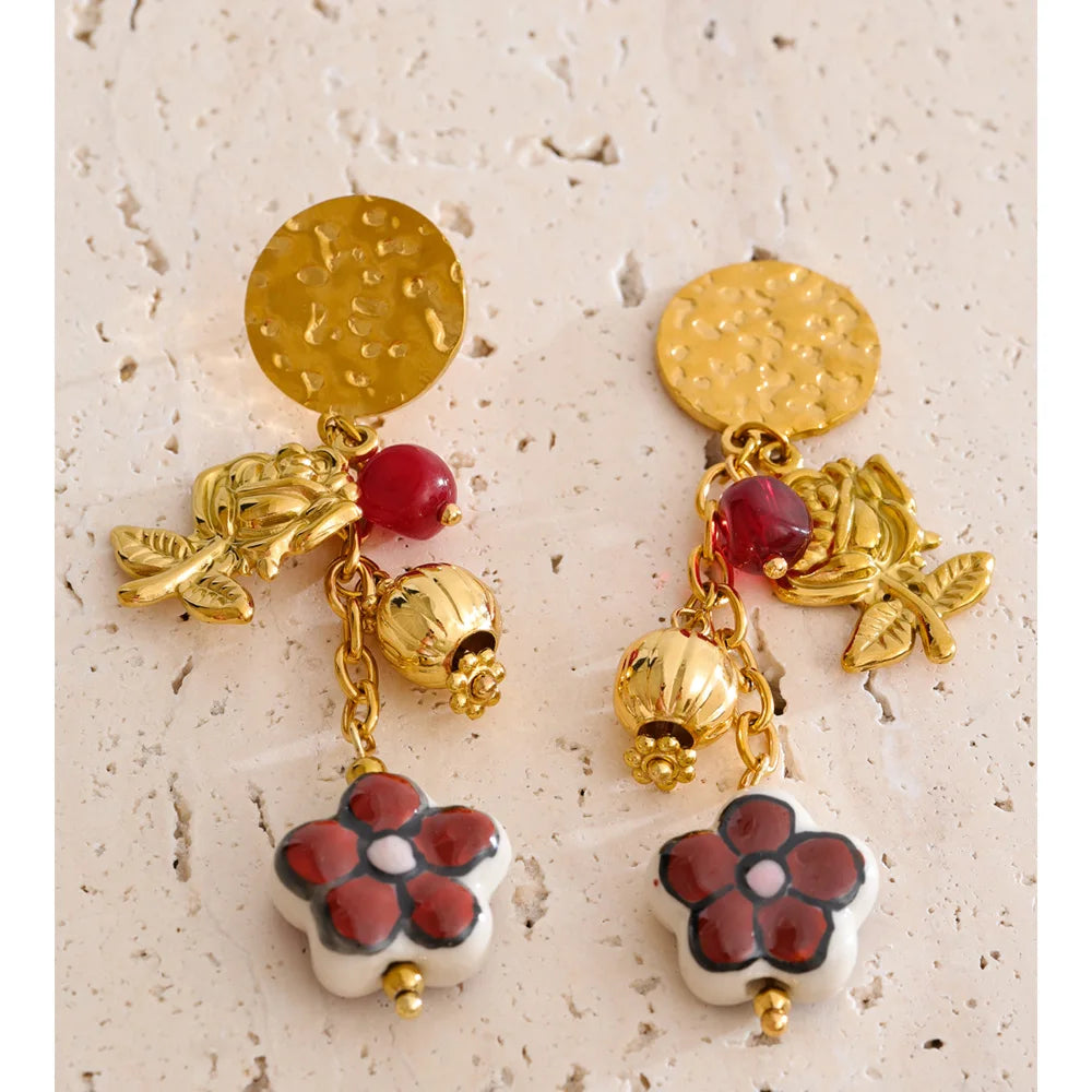 Isalene  Earrings Gold Rose Garden Charm Earrings