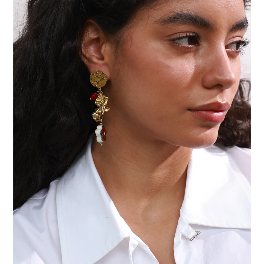 Isalene  Earrings Gold Rose Garden Charm Earrings