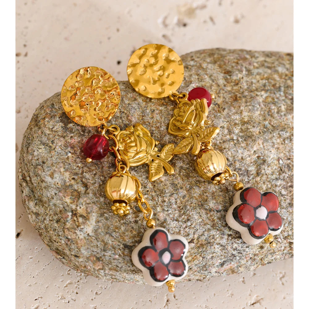Isalene  Earrings Gold Rose Garden Charm Earrings