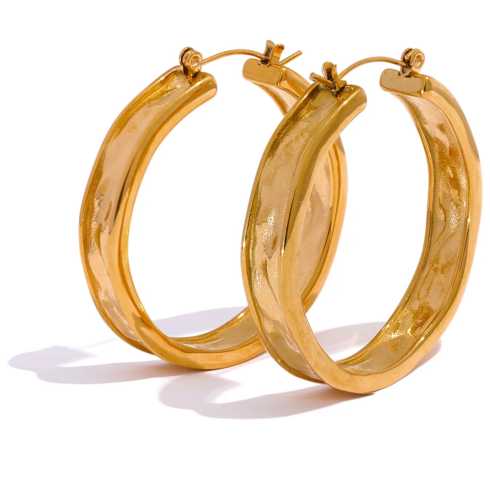 Isalene  Earrings Gold Sculpted Curve Hoop Earrings