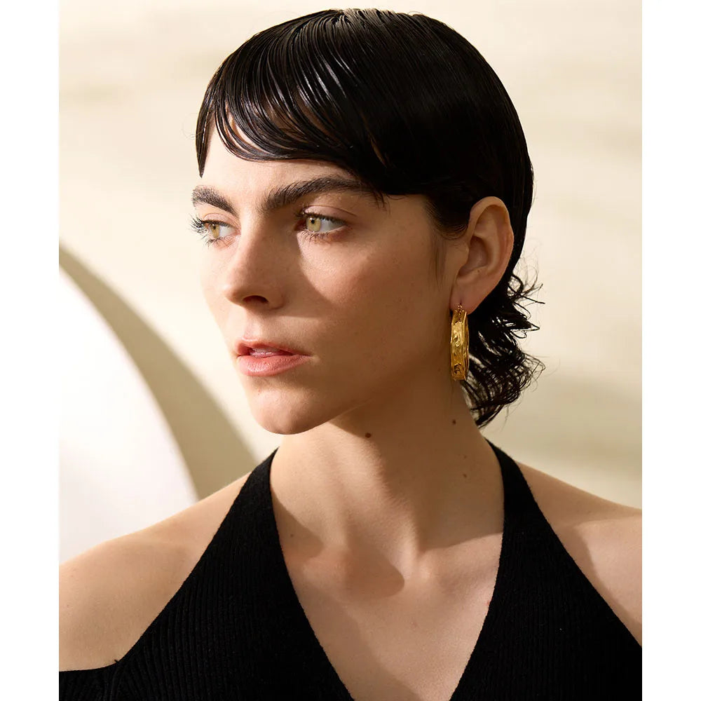 Isalene  Earrings Gold Sculpted Curve Hoop Earrings