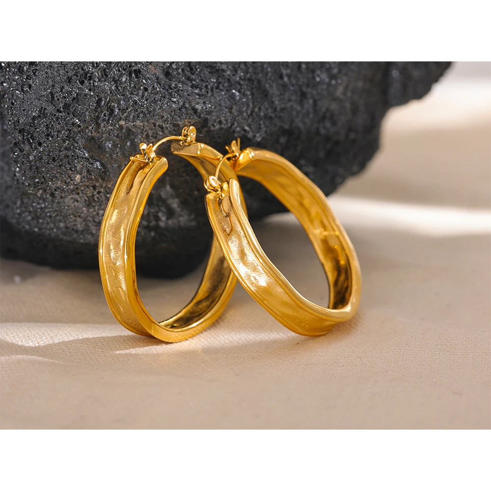 Isalene  Earrings Gold Sculpted Curve Hoop Earrings