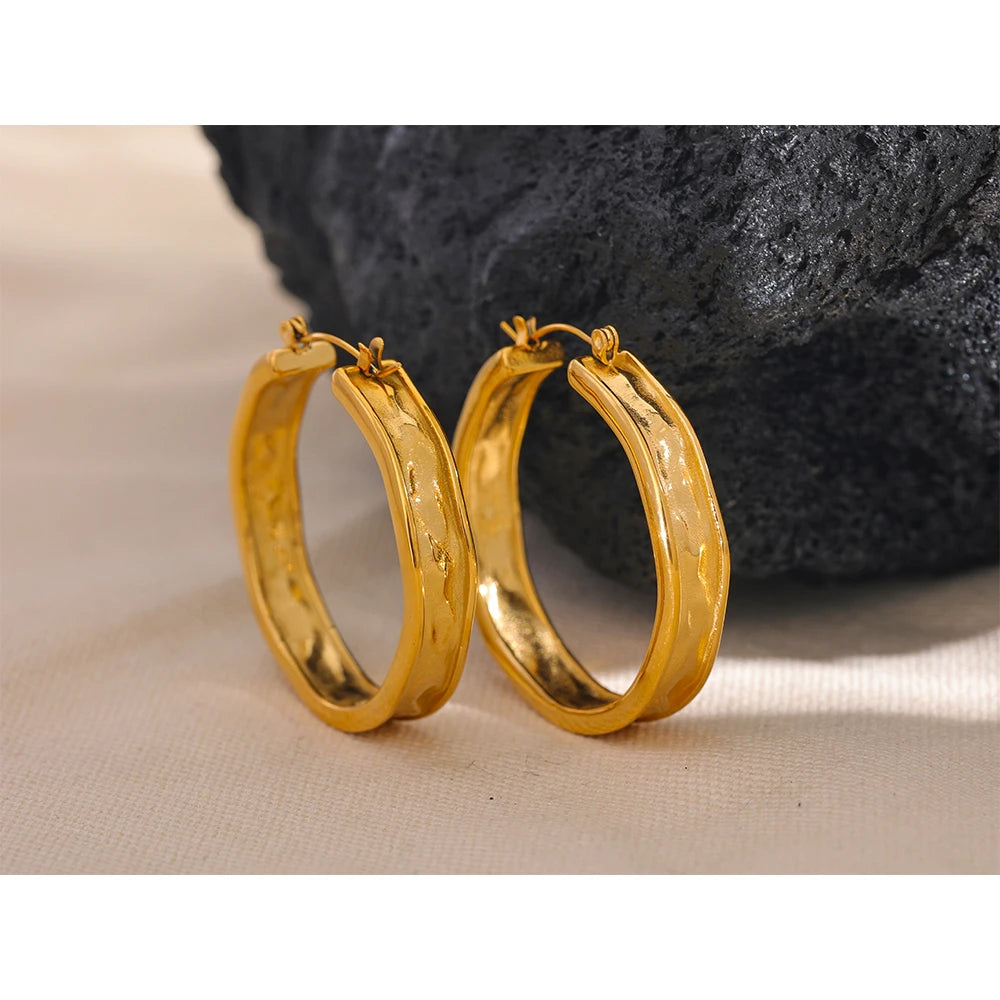 Isalene  Earrings Gold Sculpted Curve Hoop Earrings