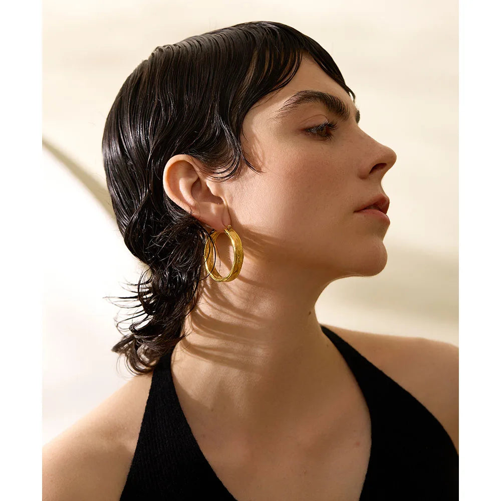 Isalene  Earrings Gold Sculpted Curve Hoop Earrings