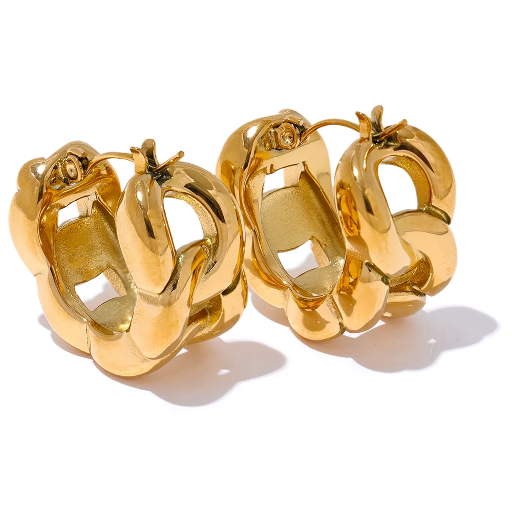 Isalene  Earrings Gold Sculpted Link Hoop Earrings