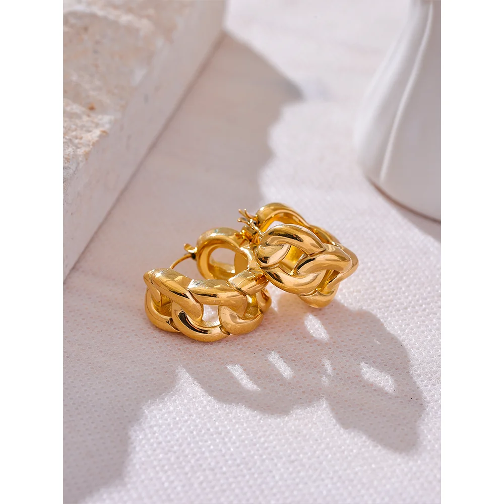 Isalene  Earrings Gold Sculpted Link Hoop Earrings