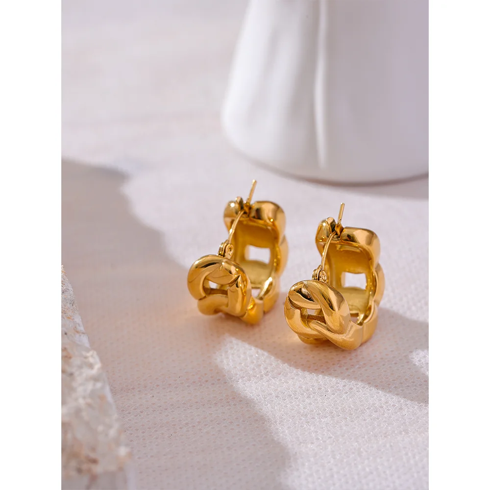 Isalene  Earrings Gold Sculpted Link Hoop Earrings