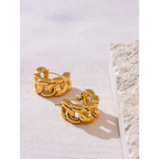 Isalene  Earrings Gold Sculpted Link Hoop Earrings