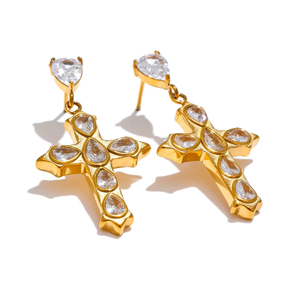 Isalene  Earrings Gold Selene Cross Drop Earrings