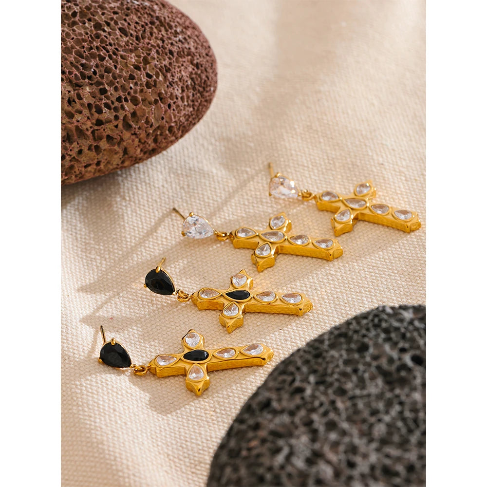 Isalene  Earrings Gold Selene Cross Drop Earrings