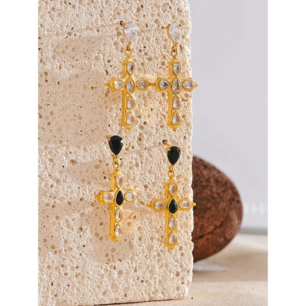Isalene  Earrings Gold Selene Cross Drop Earrings