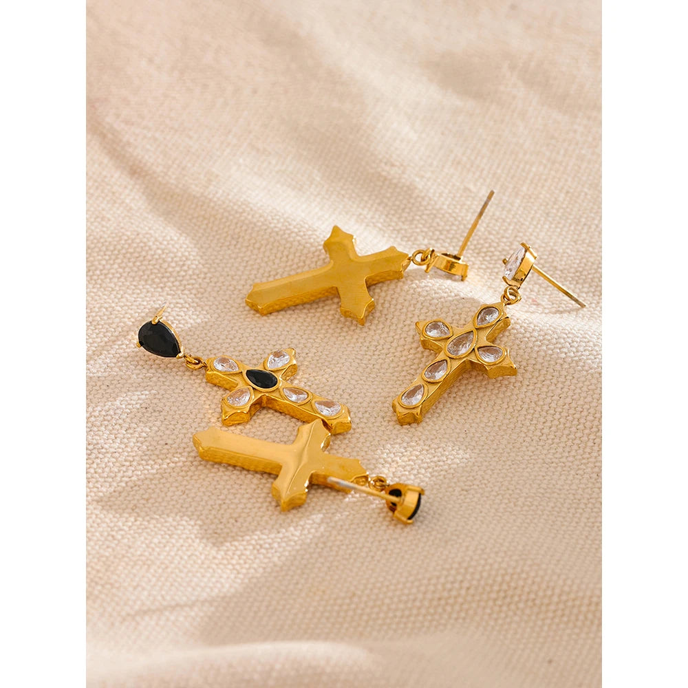 Isalene  Earrings Gold Selene Cross Drop Earrings