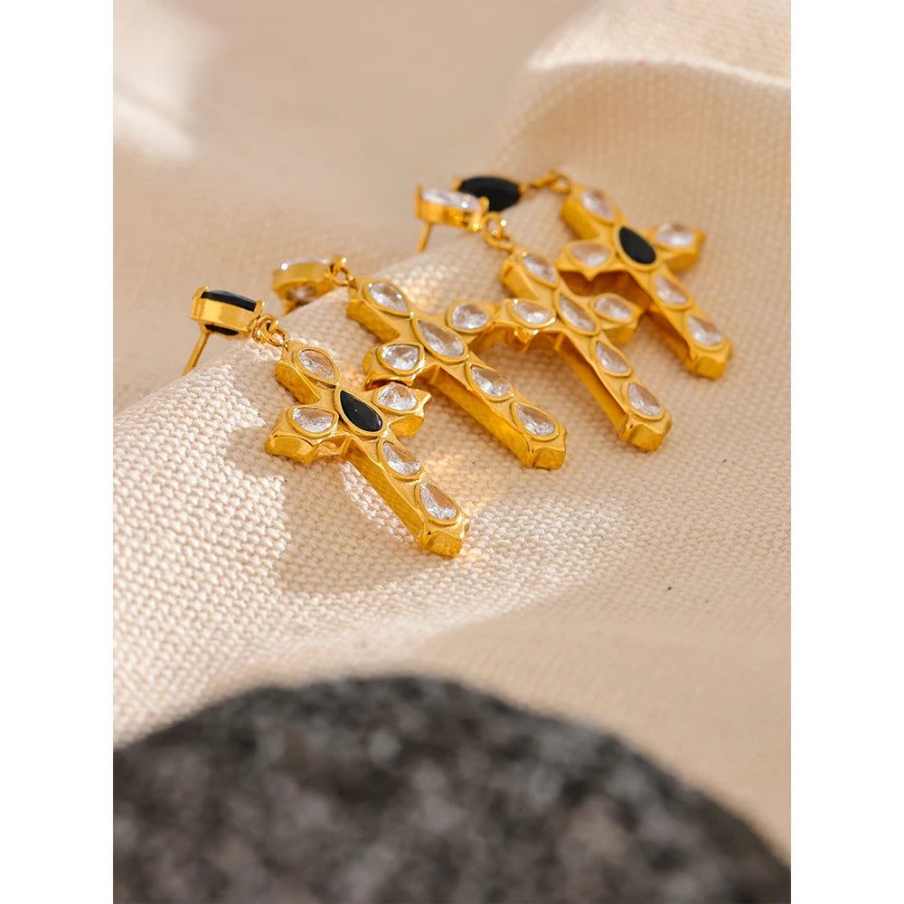 Isalene  Earrings Gold Selene Cross Drop Earrings