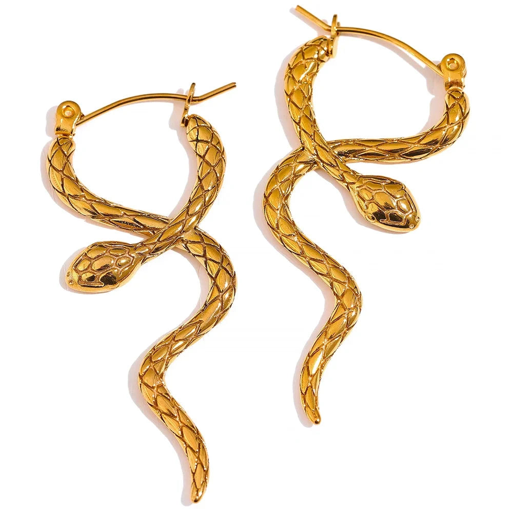 Isalene  Earrings Gold Serpentine Hoop Earrings