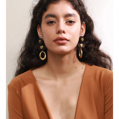 Isalene  Earrings Gold Solana Wood & Gold Drop Earrings