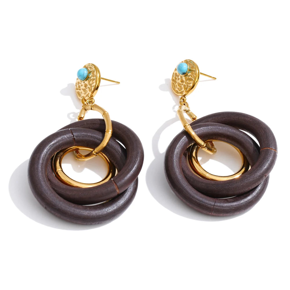 Isalene  Earrings Gold Solara Wood Drop Earrings