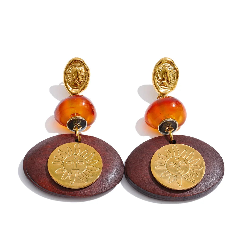 Isalene  Earrings Gold Soleil Amber Wood Earrings