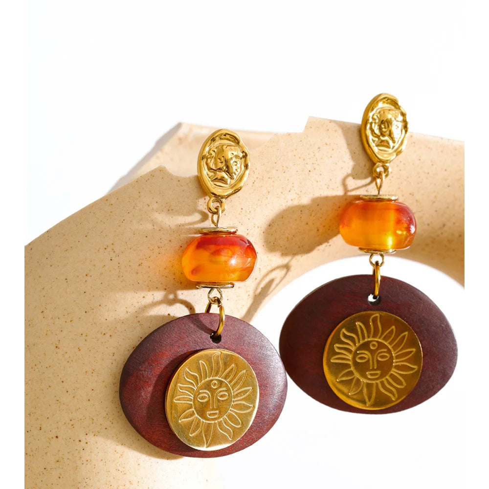 Isalene  Earrings Gold Soleil Amber Wood Earrings