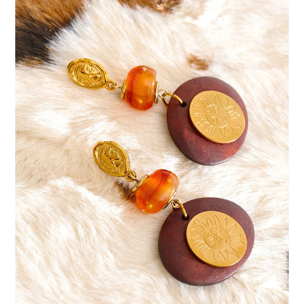 Isalene  Earrings Gold Soleil Amber Wood Earrings