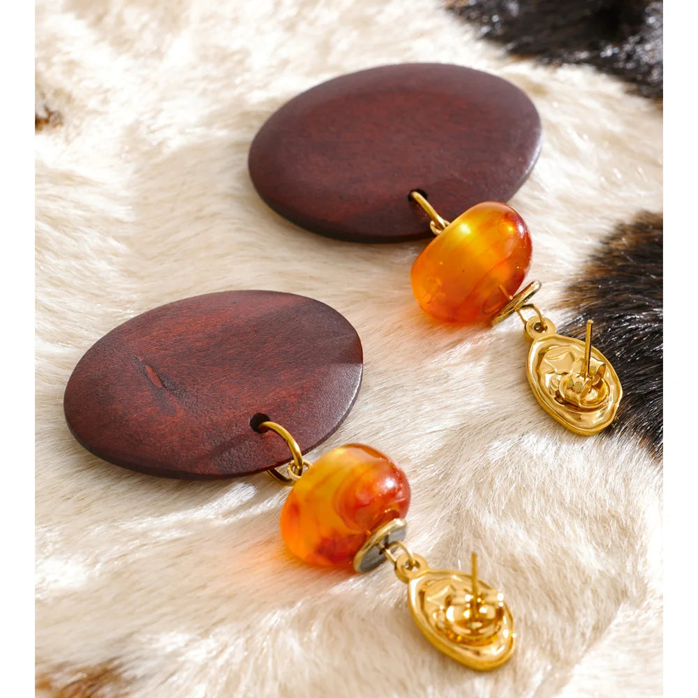 Isalene  Earrings Gold Soleil Amber Wood Earrings