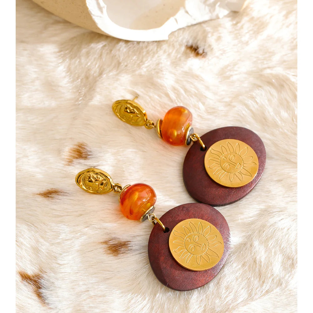 Isalene  Earrings Gold Soleil Amber Wood Earrings