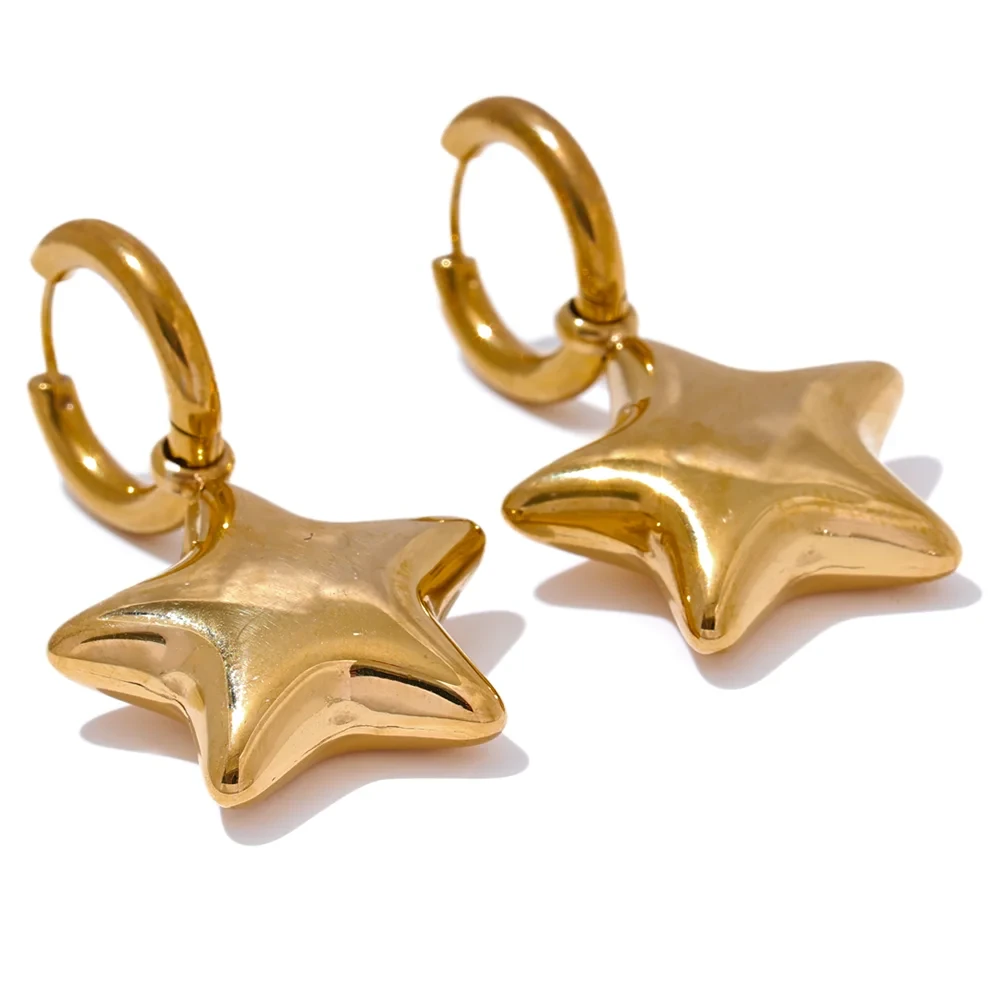 Isalene  Earrings Gold Star Drop Hoop Earrings