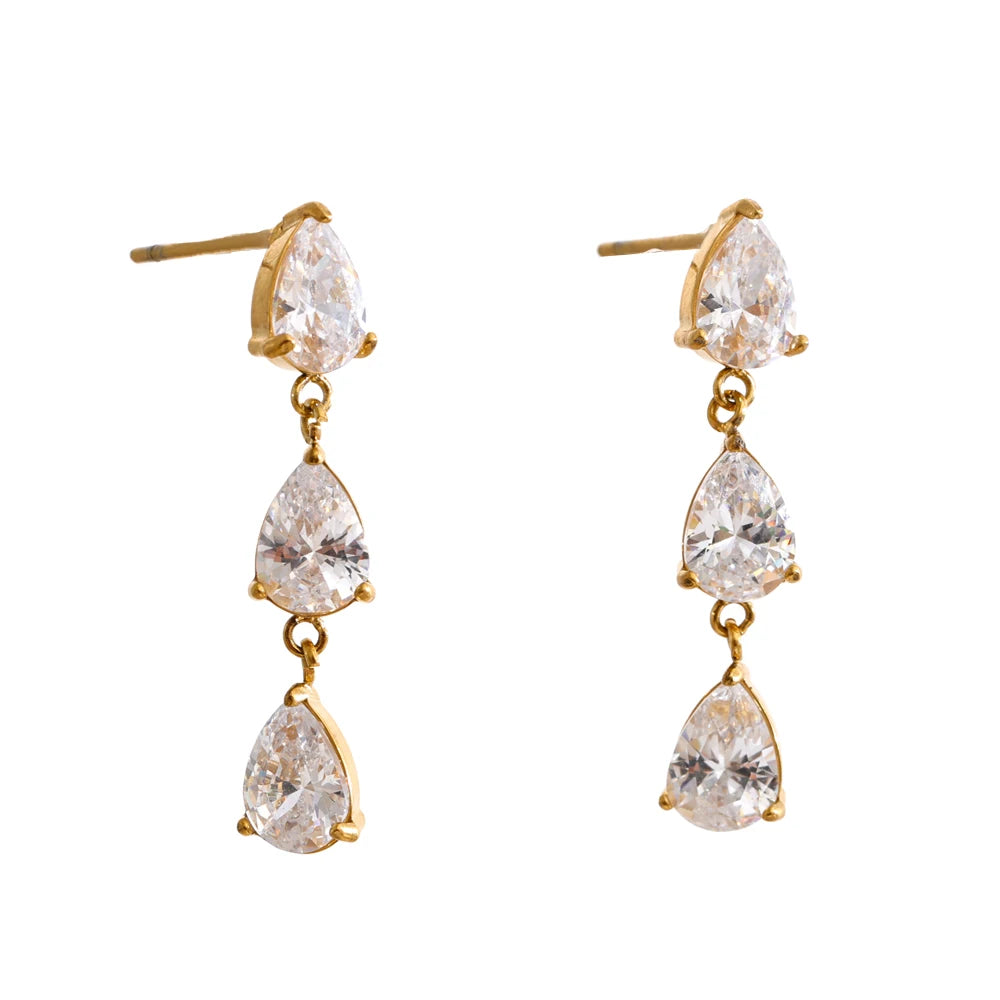 Isalene  Earrings Gold Teardrop Cubic Zirconia Earrings