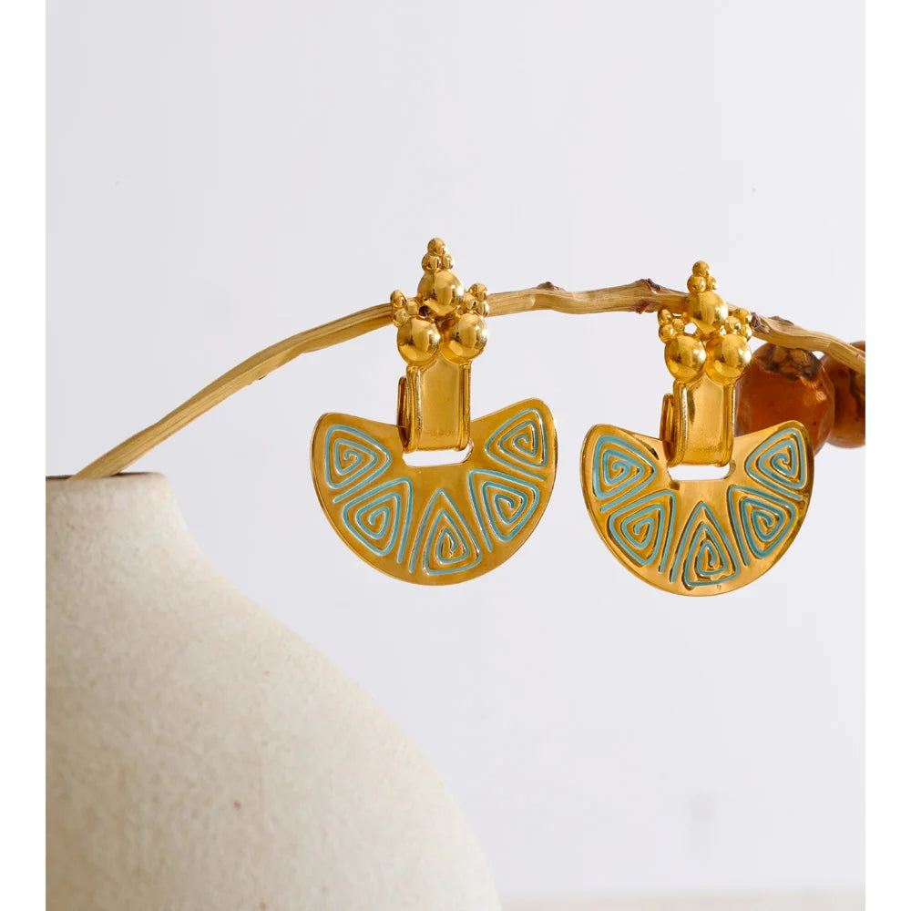 Isalene  Earrings Gold Turquoise Sunburst Statement Earrings