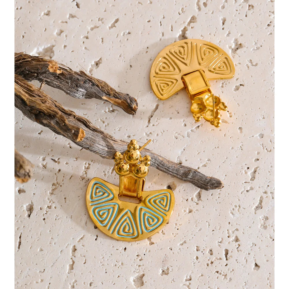 Isalene  Earrings Gold Turquoise Sunburst Statement Earrings