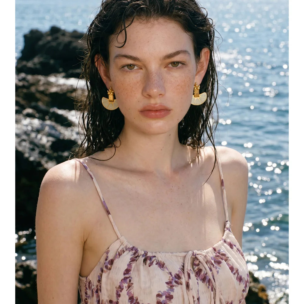 Isalene  Earrings Gold Turquoise Sunburst Statement Earrings