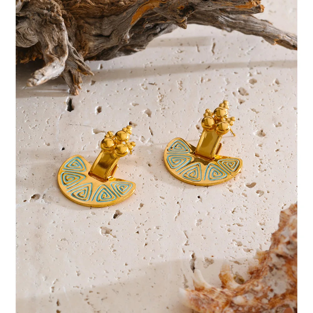 Isalene  Earrings Gold Turquoise Sunburst Statement Earrings