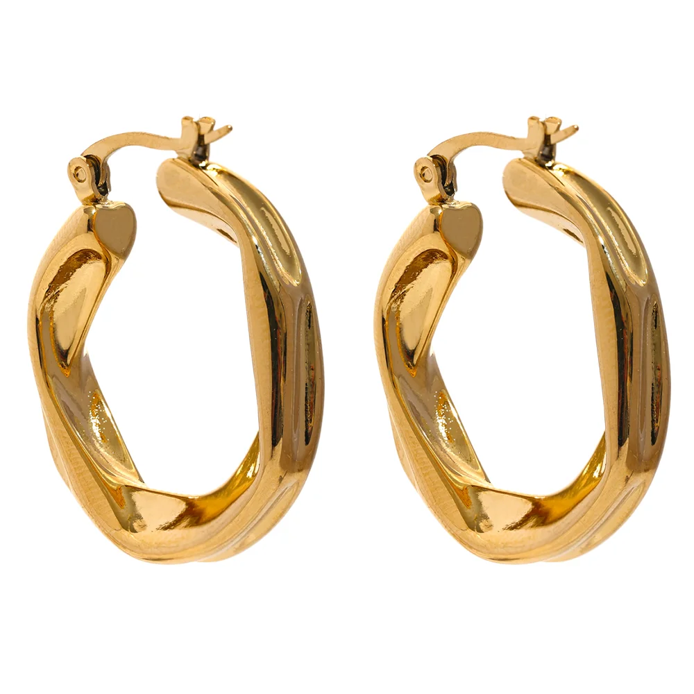 Isalene  Earrings Gold Twisted Curve Hoop Earrings