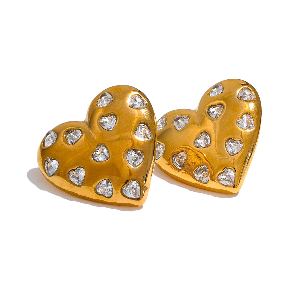 Isalene  Earrings Gold Valerie Heart Stud Earrings