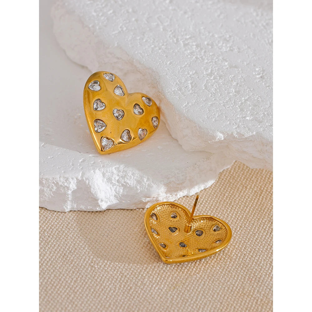 Isalene  Earrings Gold Valerie Heart Stud Earrings