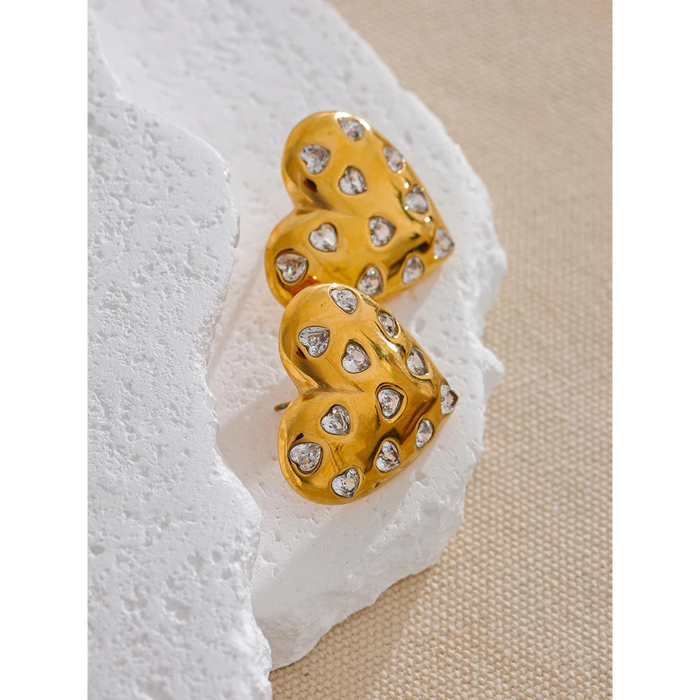 Isalene  Earrings Gold Valerie Heart Stud Earrings