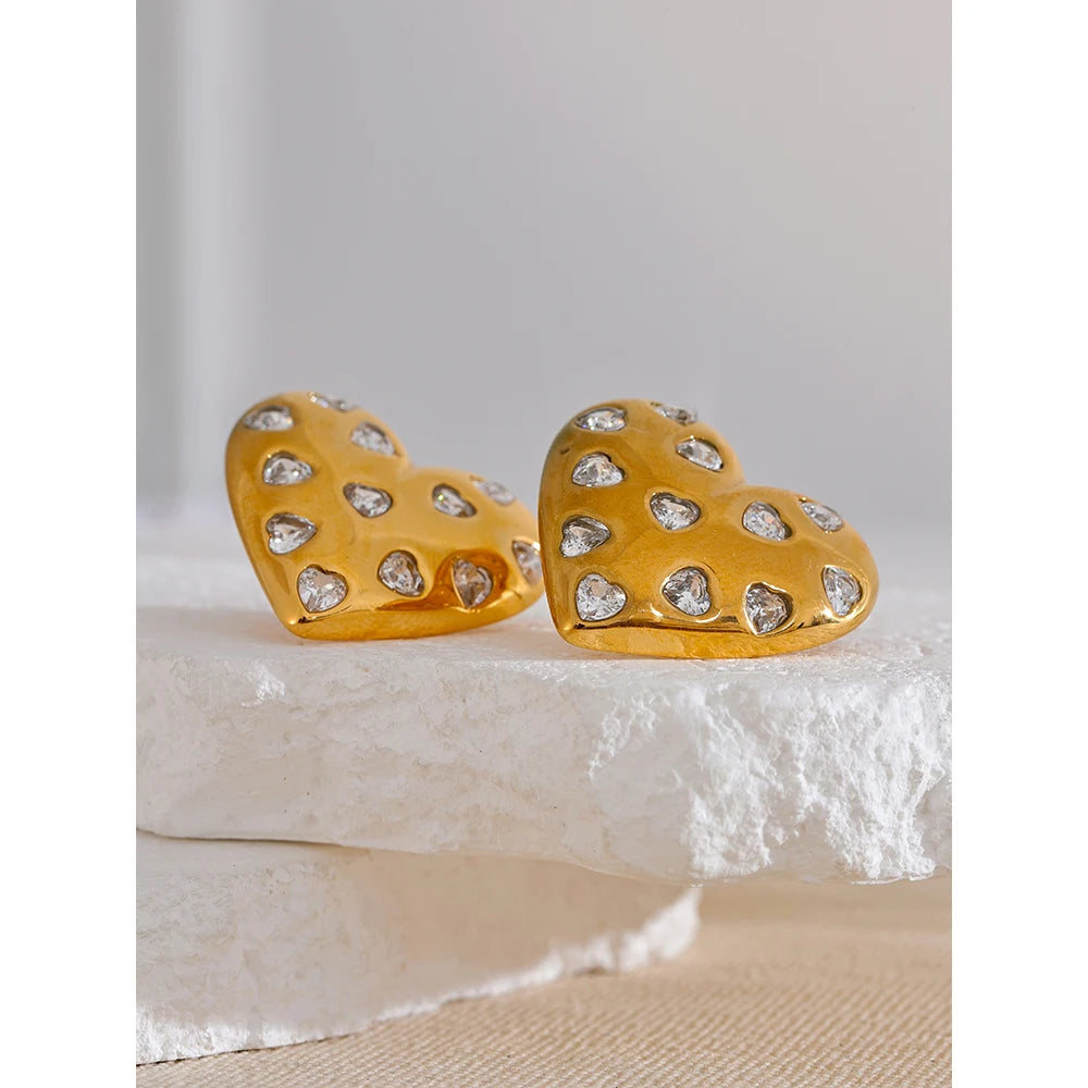 Isalene  Earrings Gold Valerie Heart Stud Earrings