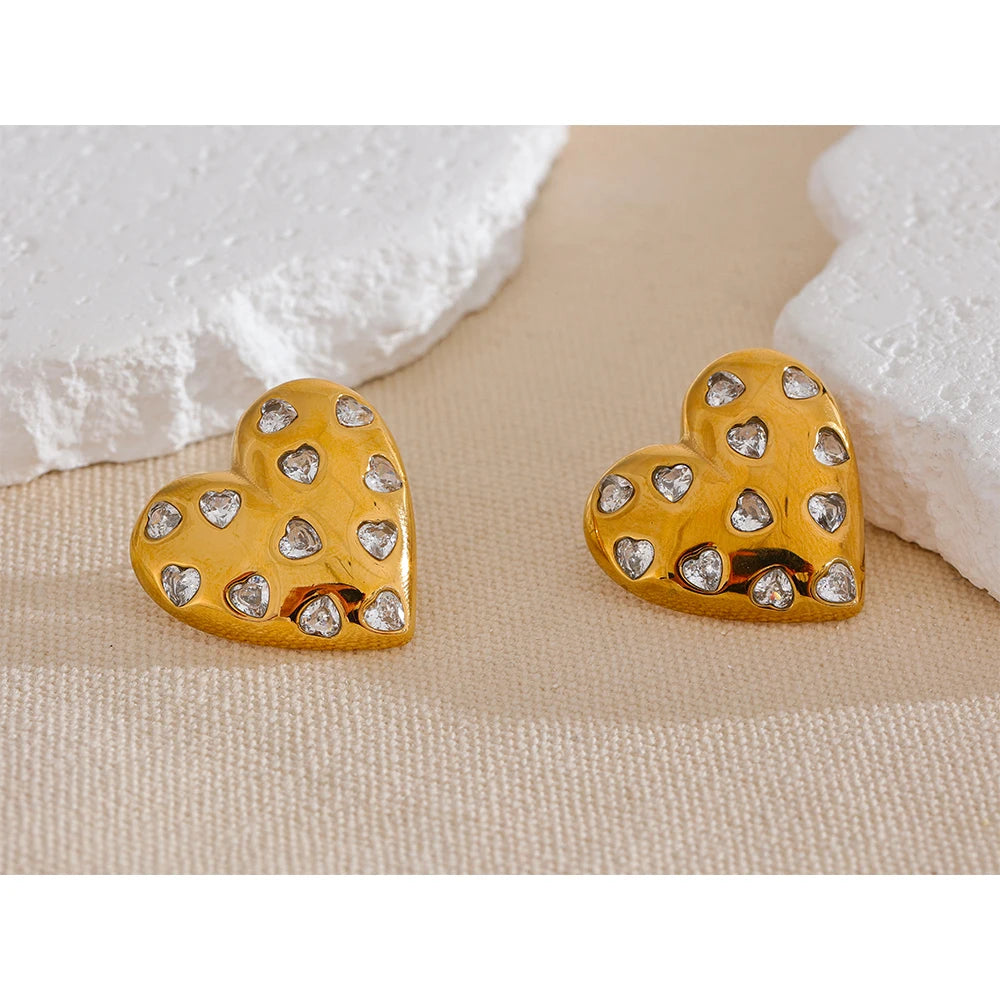 Isalene  Earrings Gold Valerie Heart Stud Earrings