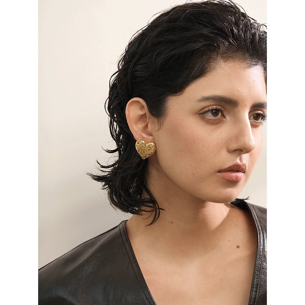 Isalene  Earrings Gold Valerie Heart Stud Earrings