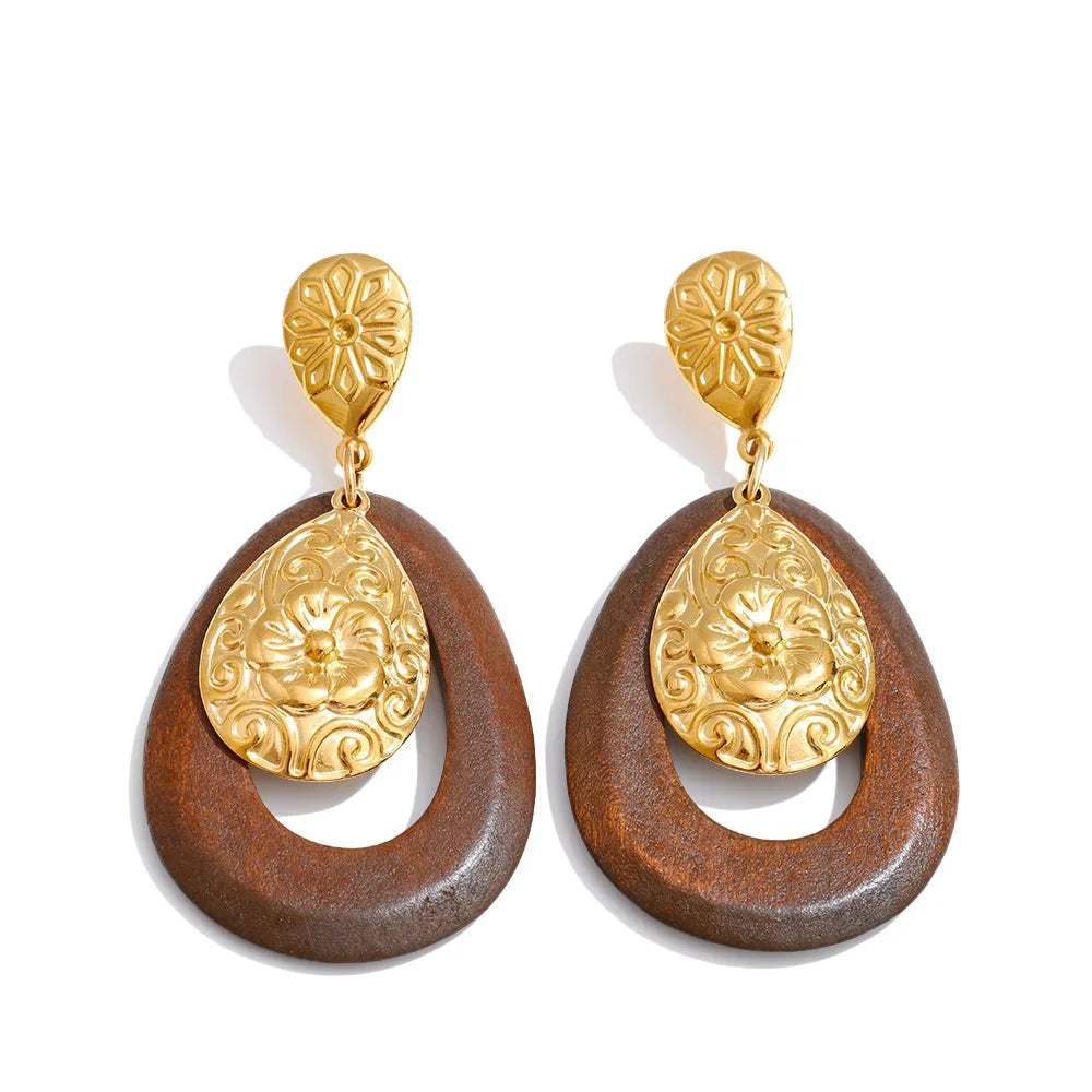 Isalene  Earrings Gold Verona Floral Wood Earrings