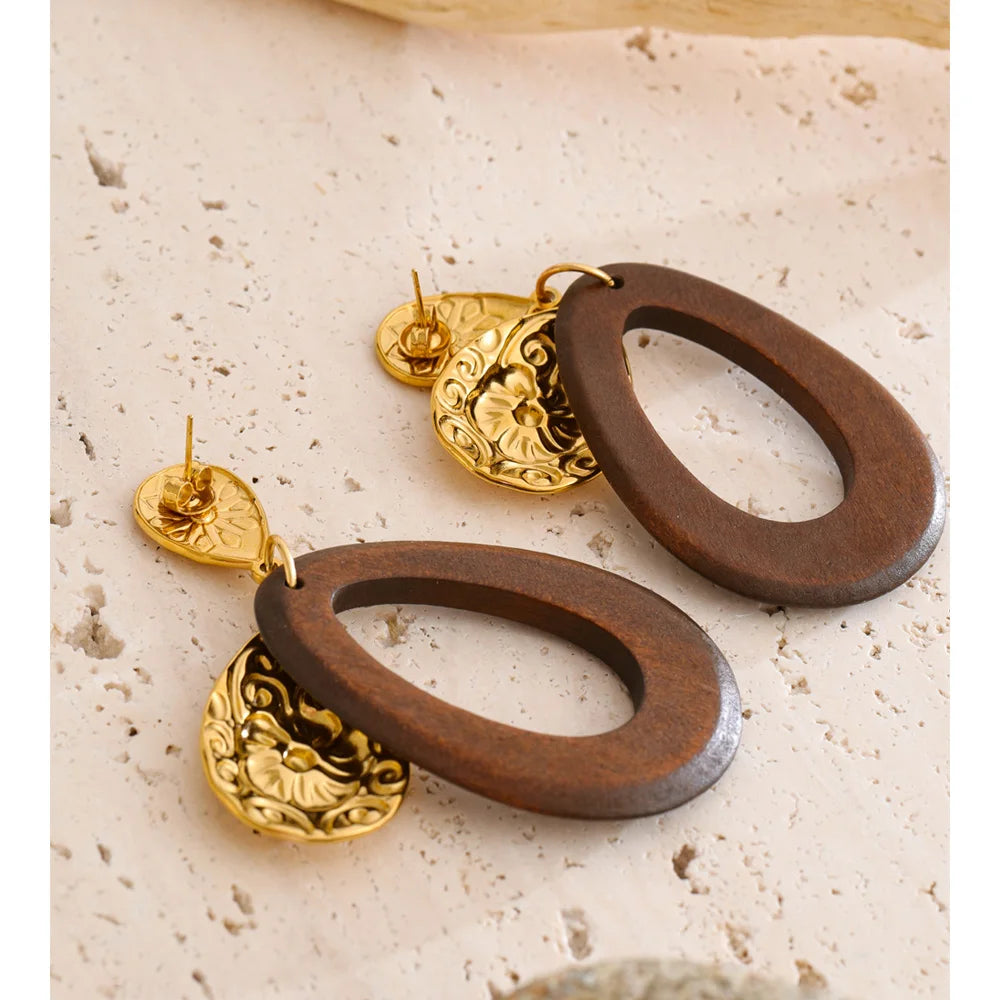 Isalene  Earrings Gold Verona Floral Wood Earrings