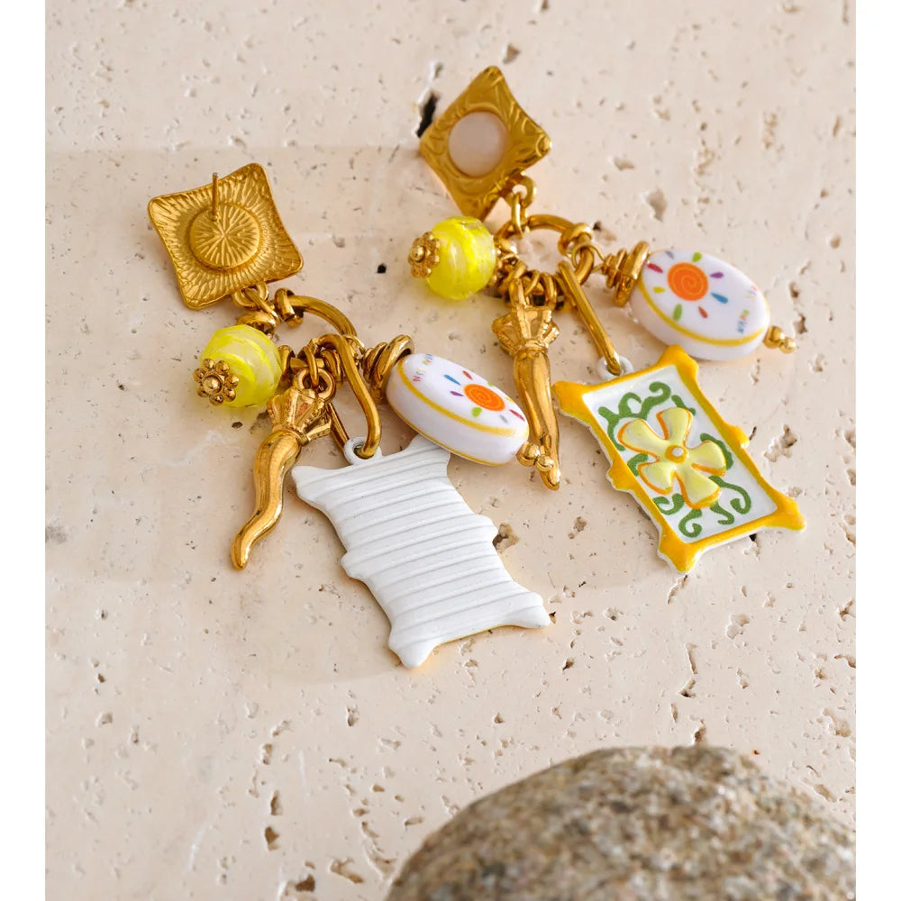Isalene  Earrings Gold & Yellow Mediterranean Charm Drop Earrings