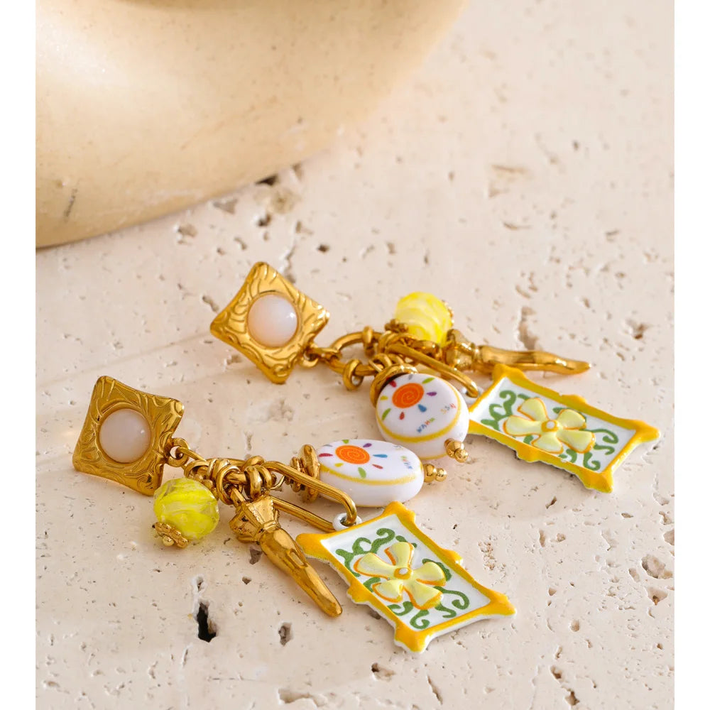 Isalene  Earrings Gold & Yellow Mediterranean Charm Drop Earrings