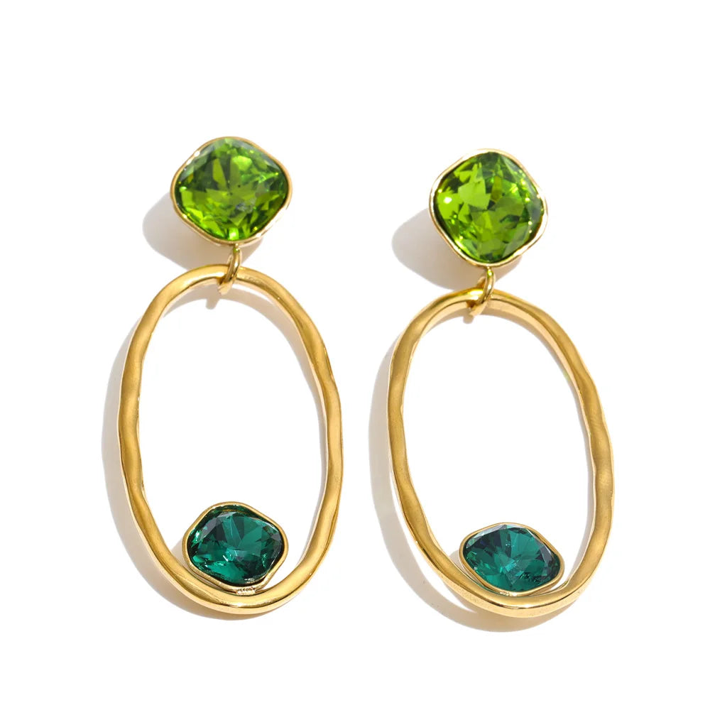 Isalene  Earrings Green Gem Loop Drop Earrings