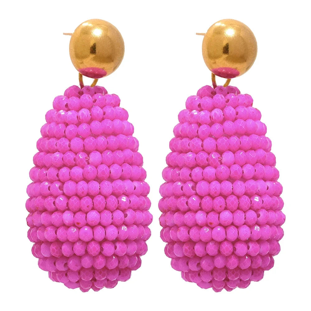 Isalene  Earrings Hot Pink Bead Carnival Beaded Drop Earrings