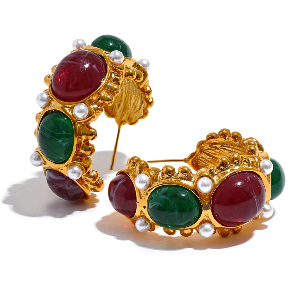 Isalene  Earrings Multicolor Marbella Gemstone Hoop Earrings