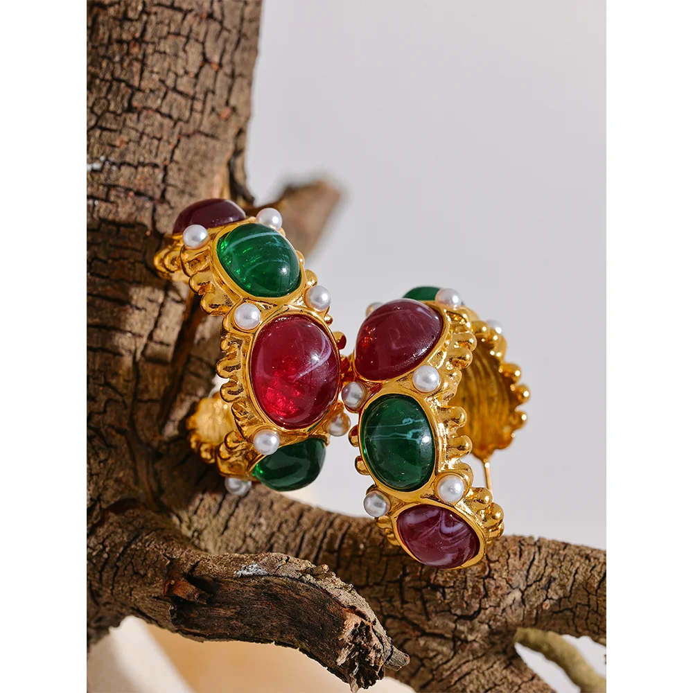 Isalene  Earrings Multicolor Marbella Gemstone Hoop Earrings