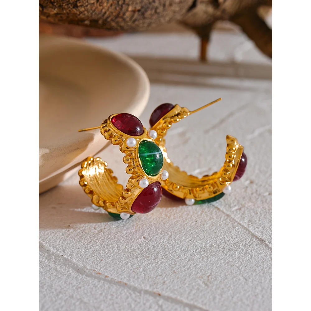 Isalene  Earrings Multicolor Marbella Gemstone Hoop Earrings