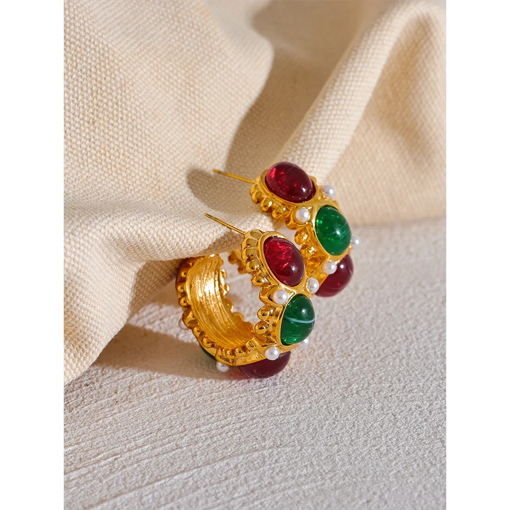 Isalene  Earrings Multicolor Marbella Gemstone Hoop Earrings