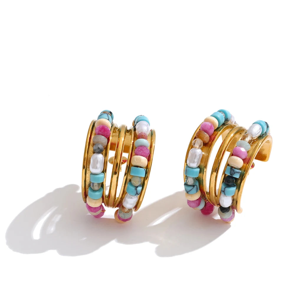 Isalene  Earrings Multicolor Marina Beaded Hoop Earrings