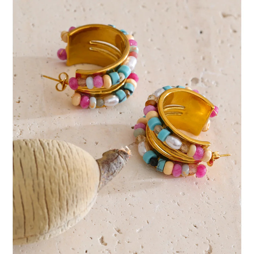 Isalene  Earrings Multicolor Marina Beaded Hoop Earrings
